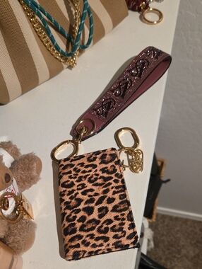 Victoria's Secret Leopard Print Card Holder with Gold Hardware and Pink Strap
